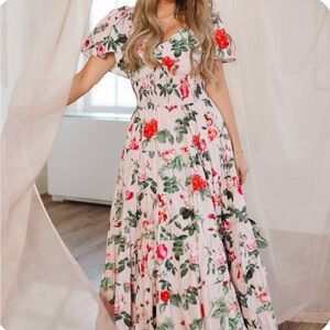 Ivy City Co Floral Maxi Dress in Red and Green